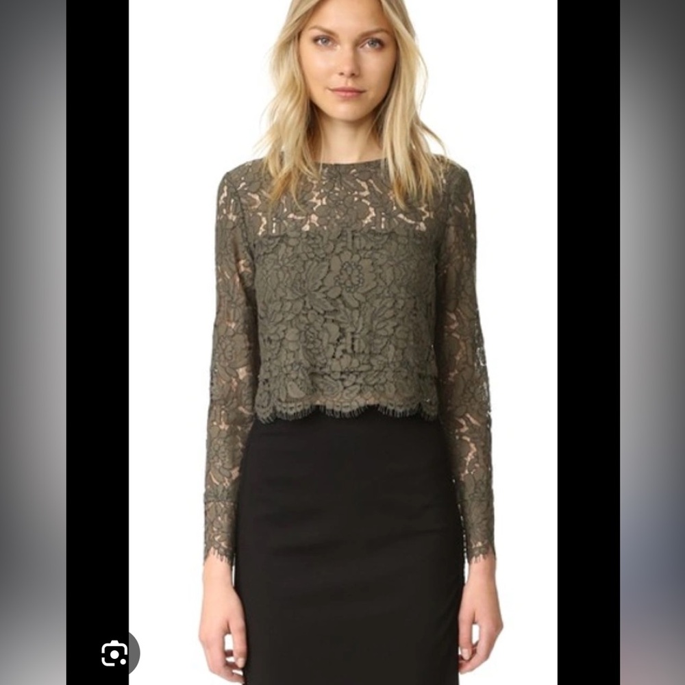 DIANE VON FURSTENBERG Yeva Floral Lace Cropped Top In Olive